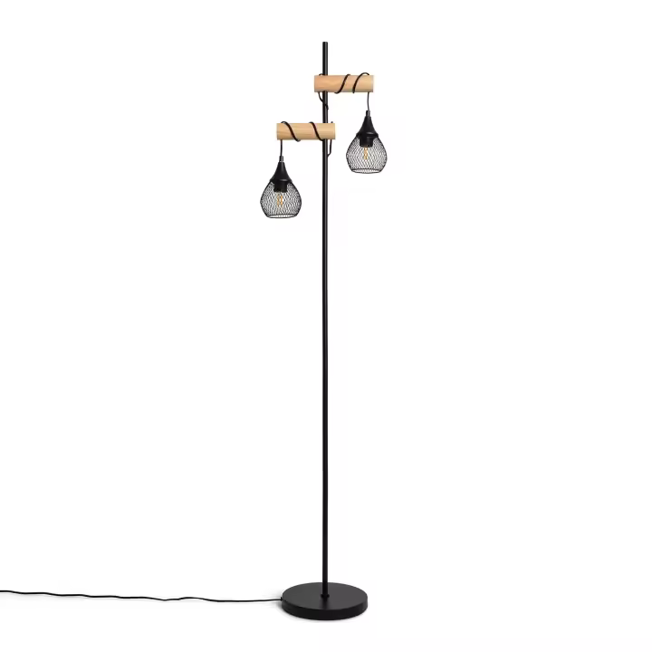 LEDKIA LIGHTING - Lámpara de Pie Monah WiFi | Regulable con App TUYA | Compatible con Bombillas LED E27 | Diseño Moderno | Ideal para Salón o Dormitorio, Blanco, Madera - 1