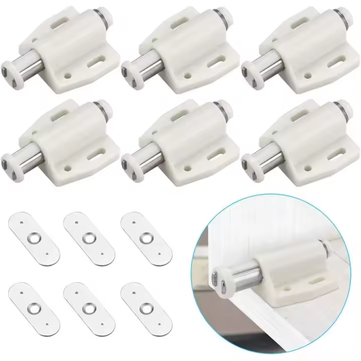 6 PCS Cierres de puerta magnética Push Open Cierres magnético de plástico Cierres suave Fuerte con Resort Cierres magnético con huelga (Blanco) - 1