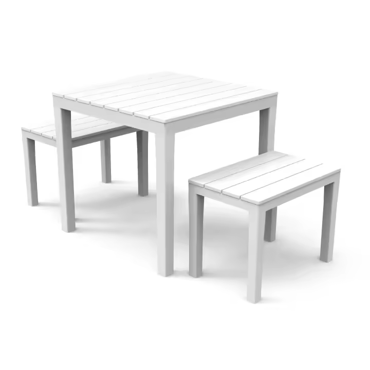 KG KITGARDEN - Conjunto de Jardín Exterior (2 Bancos y 1 Mesa), Imitación Madera, Blanco - SET PAPUA - 1