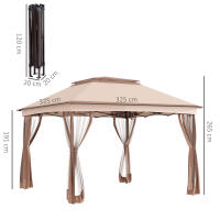 Outsunny Carpa Plegable 3.25x3.25m Gazebo Pabellón Cenador Jardín Doble Techo Mosquitera Bolsa Transporte Marco Acero Tela Poliéster Resistente de Agua - details 2