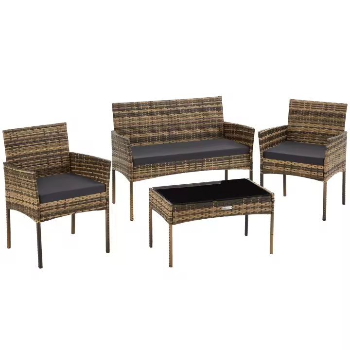 Tectake - Conjunto de jardín de ratán PALESE para 4 personas, Conjunto de jardín de ratán cómodo con espacio para hasta 4 personas, Tejido finamente trabajado y muy resistente de poliratán, Fundas de poliéster repelentes al agua, extraíbles y lavables - 1