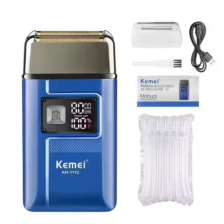 Kemei KM-1112 Afeitadora Eléctrica Recargable Para Hombres IPX5 Impermeable Con USB 2 En 1 Afeitado Seco Y Húmedo Raspado Flotante Máquina De Afeitar Con Cuchilla De Redondo De Acero Inoxidable - 1