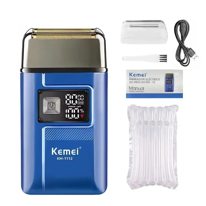 Kemei KM-1112 Afeitadora Eléctrica Recargable Para Hombres IPX5 Impermeable Con USB 2 En 1 Afeitado Seco Y Húmedo Raspado Flotante Máquina De Afeitar Con Cuchilla De Redondo De Acero Inoxidable - 1
