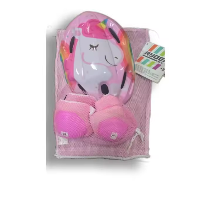 PACK MOCHILA CON CASCO Y PROTECCIONES UNICORNIO DE MUÑECAS SAICA - 1