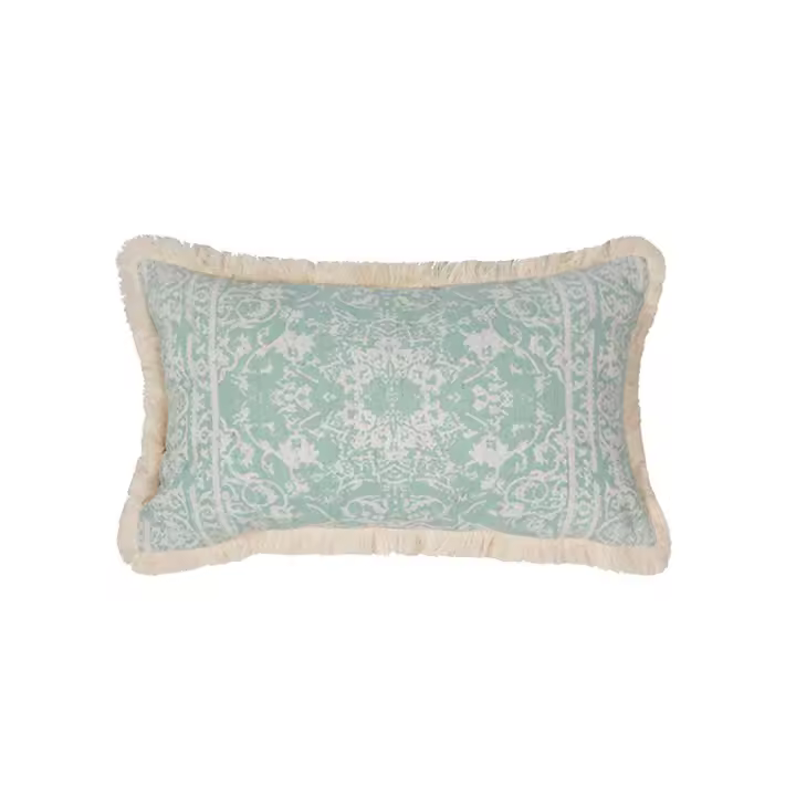Funda De Cojín Decorativa Verde Con Estampado Geométrico Y Lazos Para Sofá Sala De Estar Dormitorio 100% Poliéster Lavable - 1