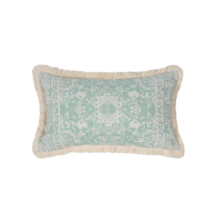 Funda De Cojín Decorativa Verde Con Estampado Geométrico Y Lazos Para Sofá Sala De Estar Dormitorio 100% Poliéster Lavable - 1
