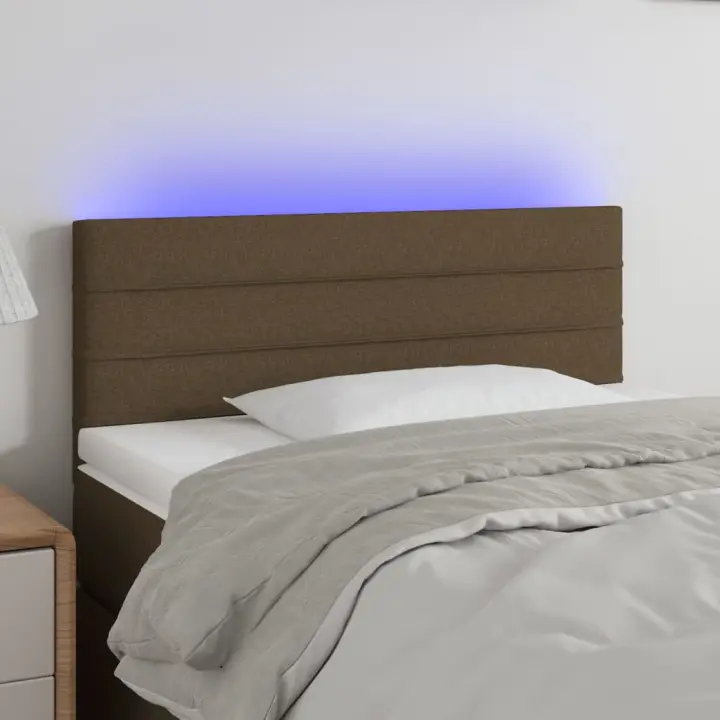 vidaXL Cabecero con LED de tela marrón oscuro 100x5x78/88 cm - 1