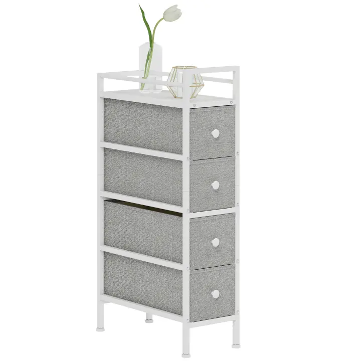 HOMCOM Cómoda con 4 Cajones de Tela, Cómoda para Dormitorio Estrecha con Marco de Acero, Cajonera para Espacios Pequeños, Sala de Estar, Vestidor, Baño - 1