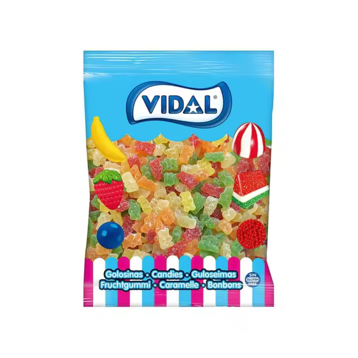 Vidal gominolas - Ositos de Azúcar en bolsa de 1 Kg - Sabroso y divertido surtido de ositos de diversos olores y colores. Con cobertura de azúcar y sabroso sabor a fresa, limón, naranja y manzana. - 1