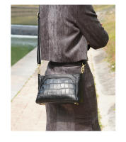 Bolso De Hombro Para Mujer Zency De Cuero Genuino Con Patrón De Flor De Piedra Y Piel De Cocodrilo Vintage Gran Capacidad Bandolera - details 7