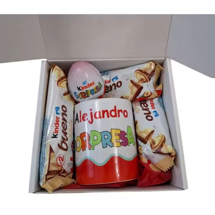 PACK KINDER SORPRESA REGALO + TAZA CERÁMICA CON NOMBRE - 1