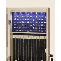 Espejo joyero de pared con luces led, armario organizador de joyas con cierre, espacio para pendientes y collares, disponible en blanco, negro, o roble - details 14