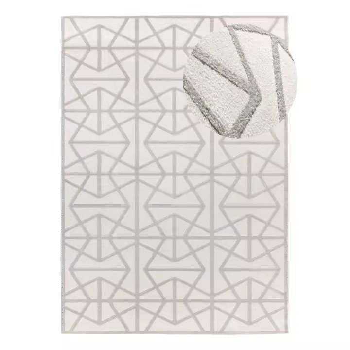 Alfombra interior geométrica con relieve en blanco y gris - FLORA 12937 | 80x150, 133x190, 160x230 cm - 1