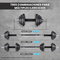 Par de Mancuernas Ajustables y Antideslizantes con Barra de Conexión【15-50 kg】E-Book y Maletín, Discos de Hierro con Tuercas Seguras, Gimnasio en Casa, Fitness (Iron Transformer) - details 1