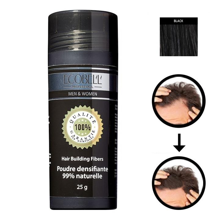 Ecobell Bote Fibras Capilares 25gr. Color: NEGRO / BLACK - Microfibras de queratina para disimular la calvicie - 99,6% de ingredientes naturales