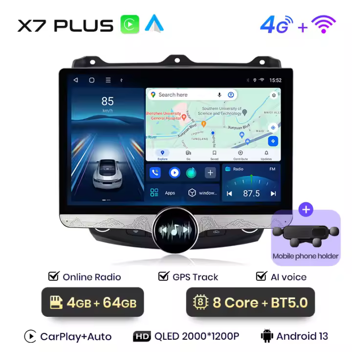 Junsun 11.5" QLED 2K Radio Android 13 CarPlay Auto para Honda Accord 2003 2004 2005 2006 2007 2008 sistema multimedia inteligente con CarPlay - 1