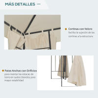 Outsunny Cenador de Jardín 3x3 m Pabellón para Exterior con Doble Techo de Ventilación y 4 Cortinas Laterales Extraíbles de Cremallera para Terraza Patio Exterior Crema - details 5