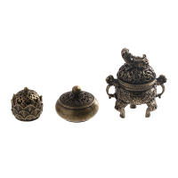 Brass Pocket Lotus Jiuding Incense Burner Hollow Mini Incense Holder Garden Statue Sculpture from Mainland China - details 9