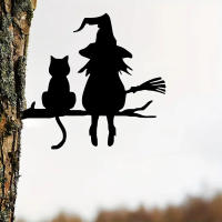 1PC Destacado De Hierro Silueta De Bruja Y Gato Para Jardín Decoración De Arbolado Incluye Tapa Para Tronco De Árbol Para Jardín Lawn Courtyard - details 6