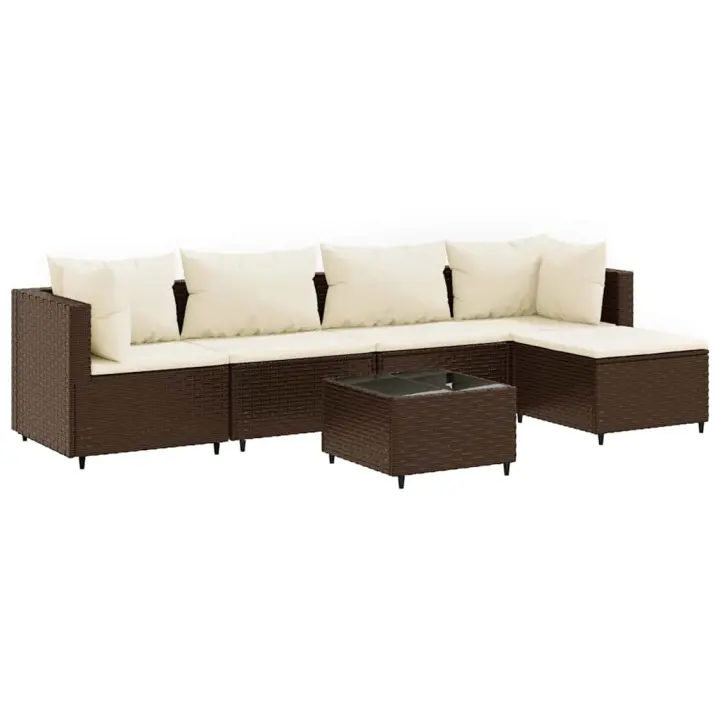 vidaXL Set muebles de jardín 6 piezas y cojines ratán sintético marrón - 1