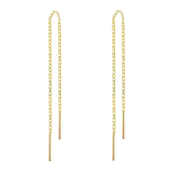 Pendientes de oro de 14K para las mujeres pendientes de hilo colgante minimalismo sumergido pendiente de cadena larga - 1