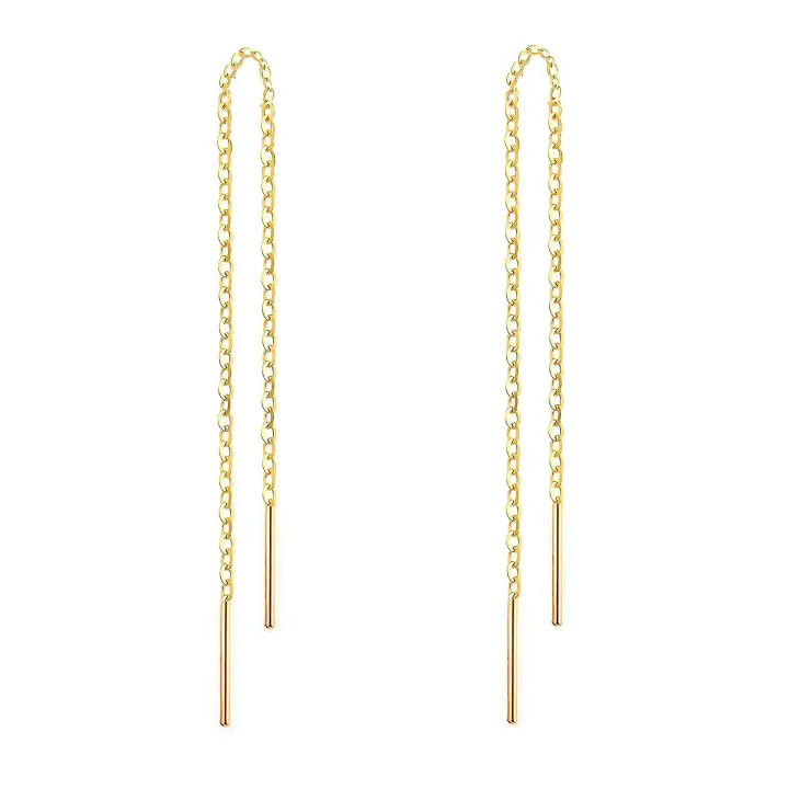 Pendientes de oro de 14K para las mujeres pendientes de hilo colgante minimalismo sumergido pendiente de cadena larga - 1