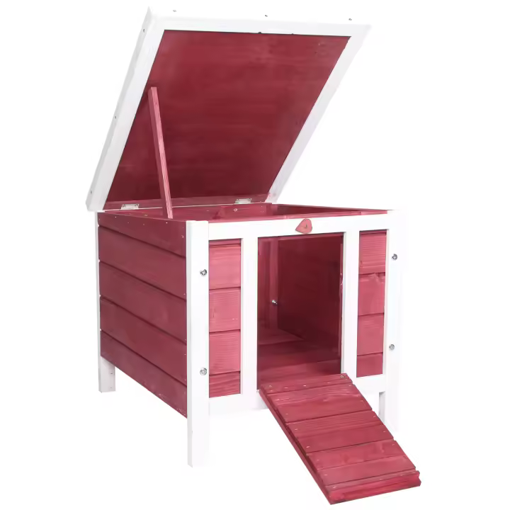 PawHut Conejera de Madera Exterior Jaula Caseta para Roedores Mascotas Pequeñas con Techo Asfáltico Abatible y Rampa Antideslizante 42x51x43 cm - 1