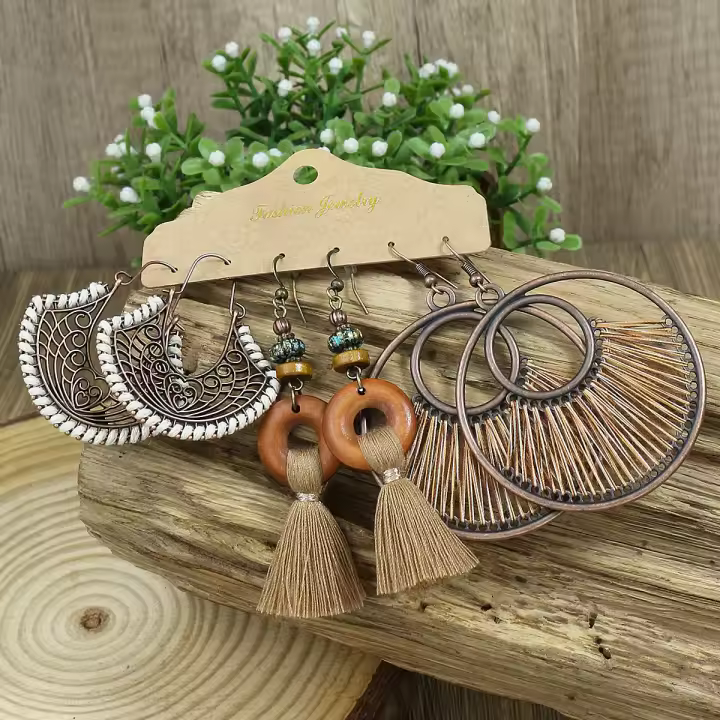 Pendientes Colgantes Bohemios Vintage Para Mujer Diseños Mixtos Turquesa Geometría Pluma Tules Para Fiesta Regalos - 1