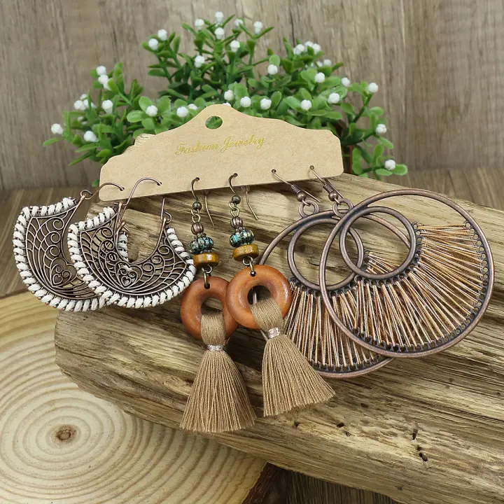Pendientes Colgantes Bohemios Vintage Para Mujer Diseños Mixtos Turquesa Geometría Pluma Tules Para Fiesta Regalos - 1