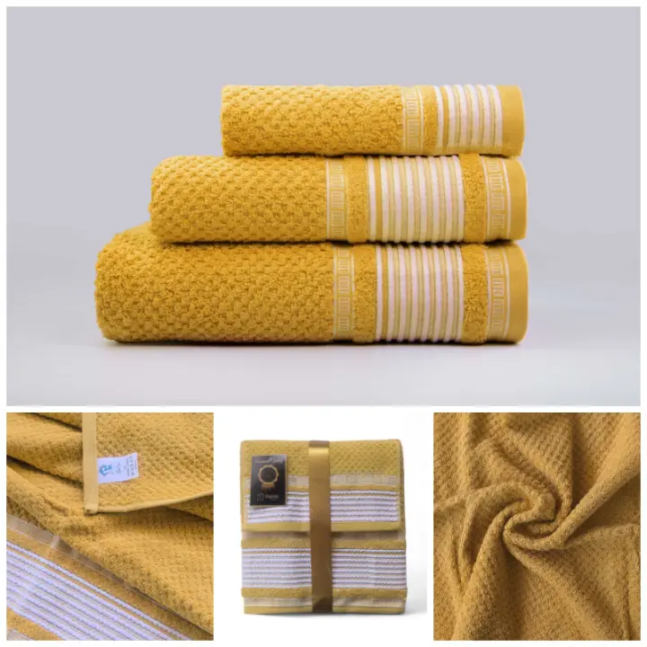 Juegos Toallas de baño algodón Portugués 600g de alta calidad set 3 - Lille en Mostaza gruesas y duraderas | Mercatienda.es - 1
