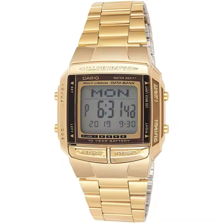 reloj unisex retro Casio DB-360G-9A dorado TELEMEMO 30 Banco de datos Luz LED Hora Dual Resistente al agua 50m - 1