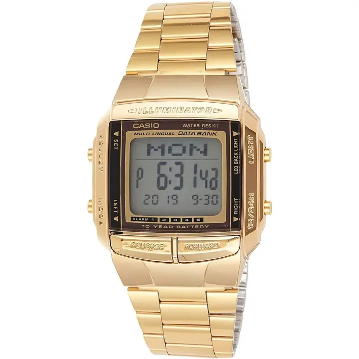 reloj unisex retro Casio DB-360G-9A dorado TELEMEMO 30 Banco de datos Luz LED Hora Dual Resistente al agua 50m - 1