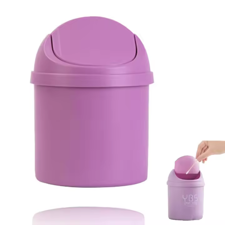 Papelera con tapa abatible, papelera pequeña para dormitorio, mini papelera de plástico para baño con tapa abatible, pequeña papelera de escritorio para el hogar, oficina, cocina, - 1