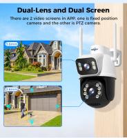 Hiseeu WS318B 4K Cámara WiFi exterior de 6MP, lente doble, doble pantalla, audio bidireccional, visión nocturna a color, seguimiento automático, detección de humanos con IA, resistente a la intemperie IP66, WiFi de 2.4GHz - Negro - details 2