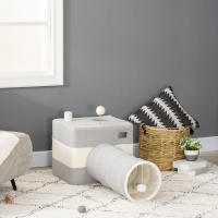 PawHut Túnel para Gatos con Cueva Tubo de Juguete para Mascotas con Orificio Superior Puerta Delantera Poste de Sisal y Bola Colgante 48x95x58 cm Gris - details 1