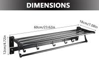 STARTELECTRIC - Toallero, Toalleros de Baño, Sin Taladro, Adhesivo para Baño, con 5 Ganchos, Toallero de Pared para Colgar en la Pared, 60cm Toallero Plegable de 90° Montado, para Baño y Cocina, Negro - MARCA ALLPERCOM - details 1
