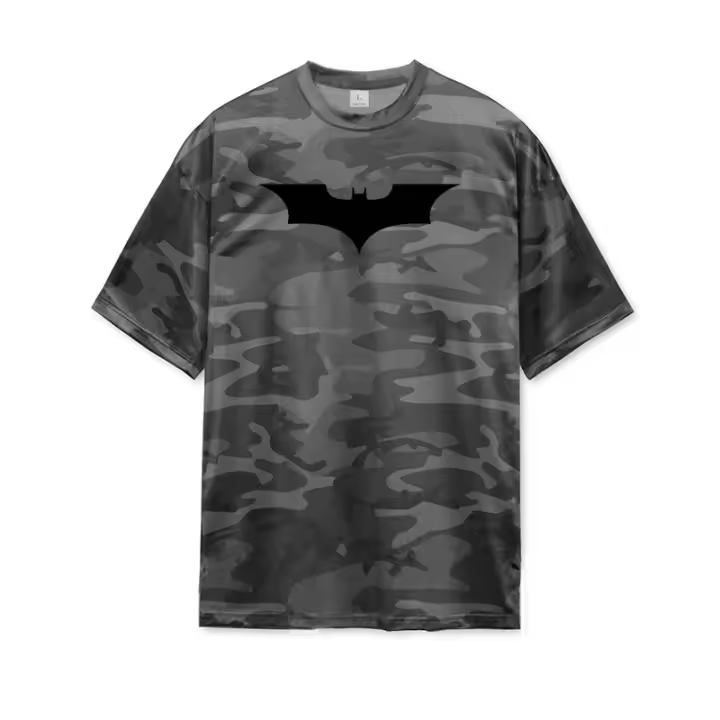 Camiseta De Hombre De Talla Grande Con Manga Corta En Color Negro Diseño De Murciélago Y Malla Suelta Hombros Bajos Para Fitness Y Gimnasio - 1