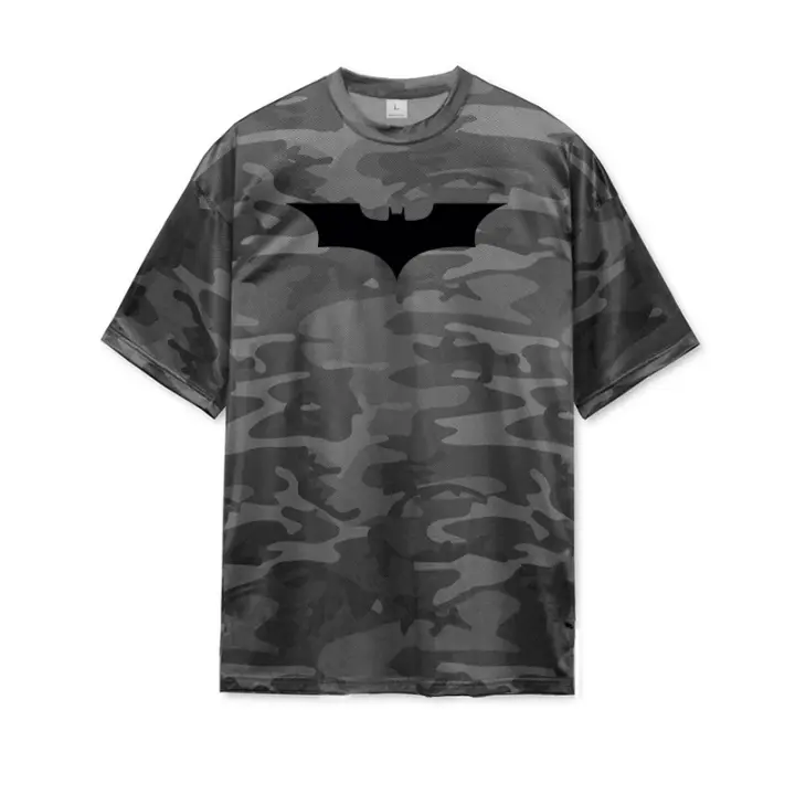 Camiseta De Hombre De Talla Grande Con Manga Corta En Negro Y Malla Fitness Camuflaje Ropa De Gimnasio Suelta Y Confortable Para Verano - 1