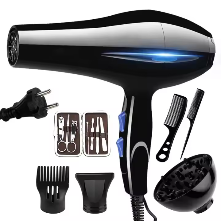 Secador De Pelo Profesional 2200W Potente Calefacción Rápida Ajuste Calor Frío Iónico Con Recogido De Aire Manoleta Plegable EU Plug - 1