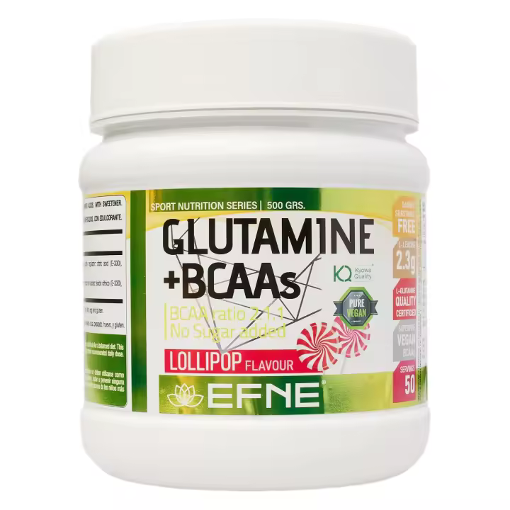 EFNE NUTRICIÓN DEPORTIVA GLUTAMINA KYOWA + BCCA2:1:1 SABOR PIRULETA, FORMATO EN POLVO 500 GR RECUPERADOR PARA DEPORTISTAS, MÁXIMO PUREZA - 1
