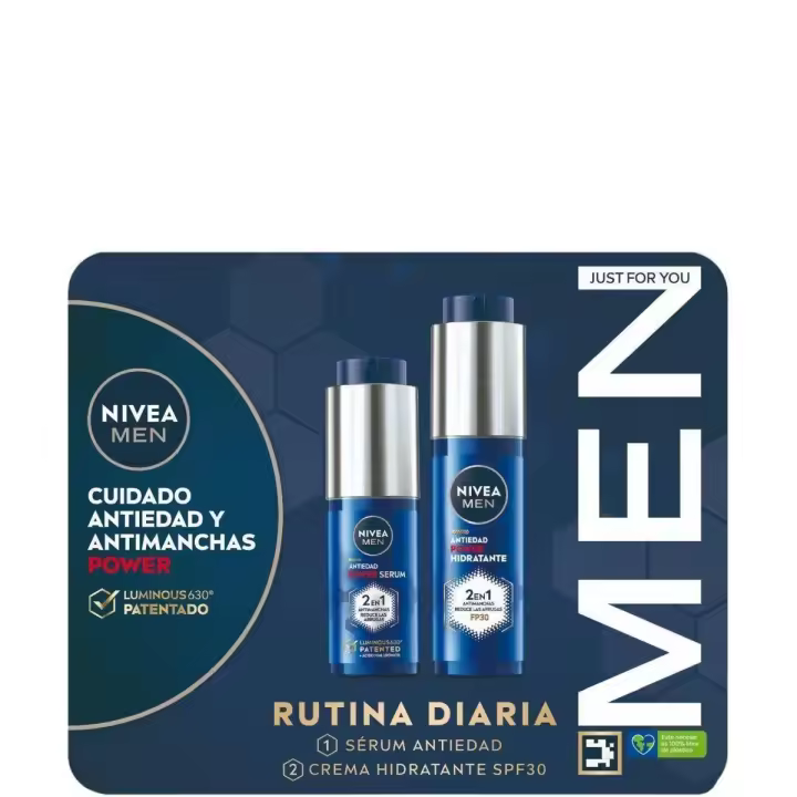 NIVEA MEN POWER rutina diaria – Caja regalo con Sérum antiedad y Crema hidratante FP30 - Solución antimanchas y antiedad - 1