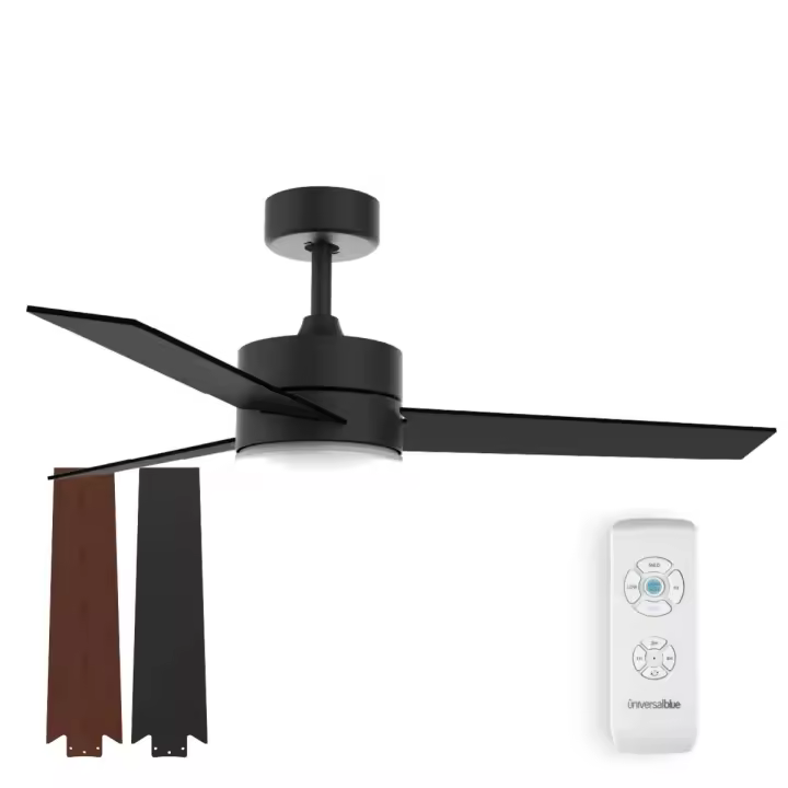 UNIVERSALBLUE Universalblue Ventilador de Techo Negro 118 Cm con Luz RGB y Aspas Reversibles en Negro y Madera - 1