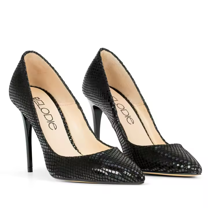 ELODIE STILETTO IVET  EN PIEL SERPIENTE NEGRO - 1