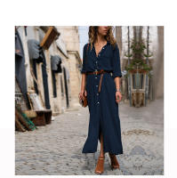Vestido Largo Casual De Mujer Jocoo Jolee Otoño Invierno Con Botones Y Abertura Lateral Manga Larga Midi Suelto A-Line - details 5