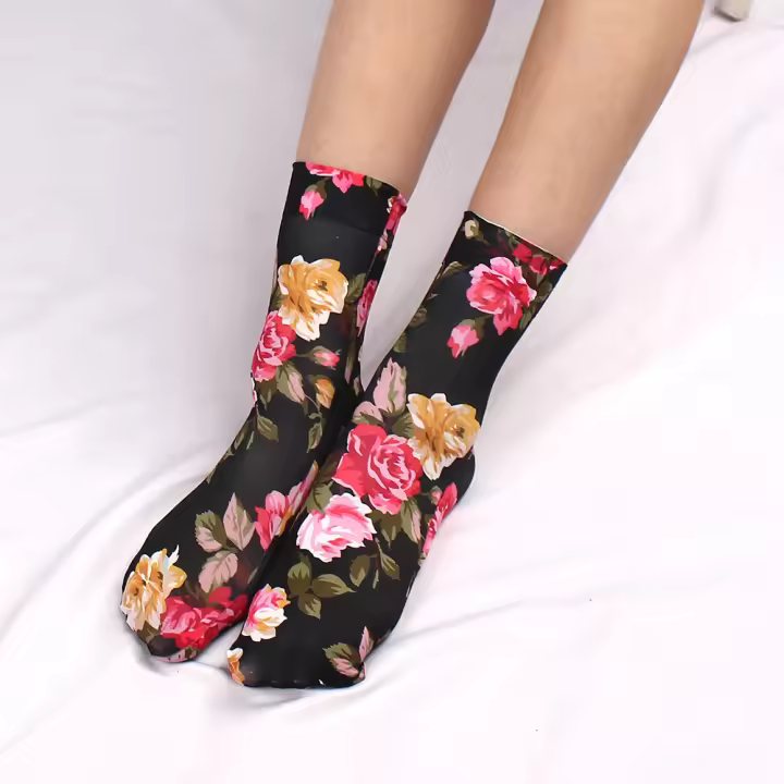 Pareja De Calcetines Cortos De Verano Para Mujer Con Estampado De Leopardo Y Gran Flor Ultrafinos Elásticos Y Transpirables - 1