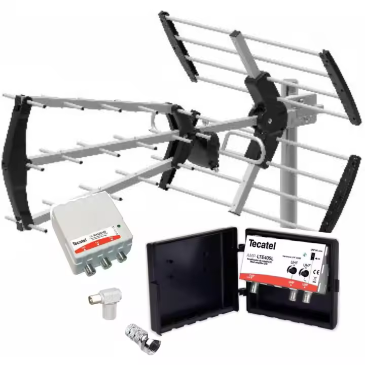 Kit Antena TV TECATEL + Amplificador 40 dB + Fuente Alimentación 2 Salidas + Conexiones - 1