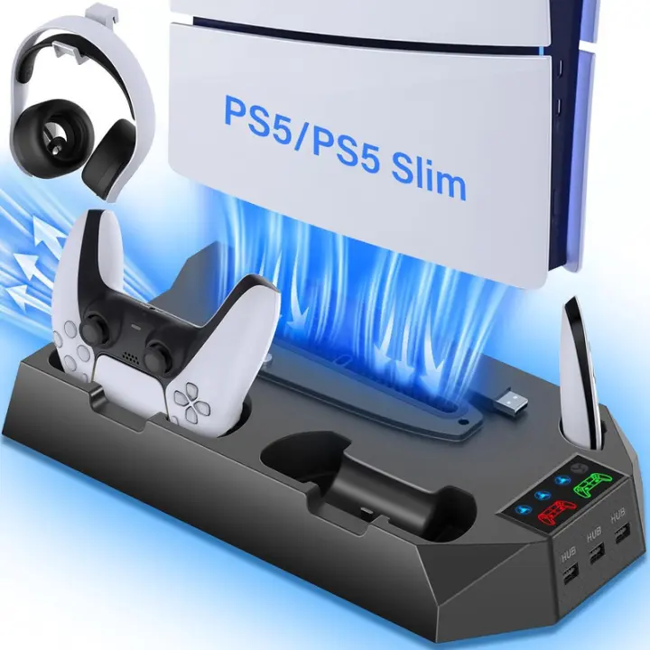 Base de ventilador con soporte de enfriamiento universal para consola PS5/Slim/Pro, mango multifunción dos en uno, carga directa con enchufe - 1