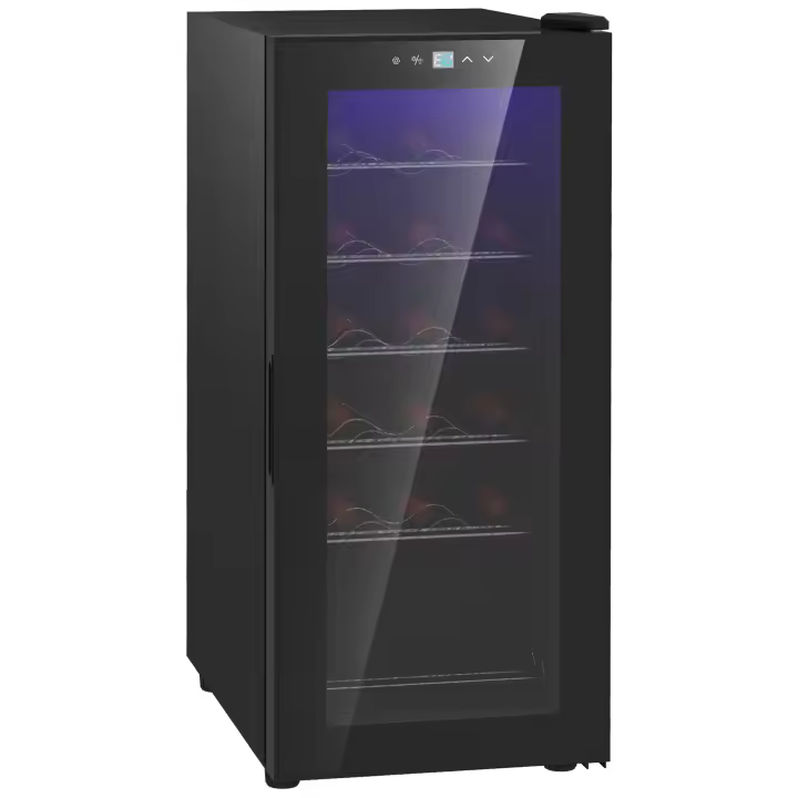 HOMCOM Nevera Vinos 18 Botellas 50L Vinoteca con Luz LED Interior Pantalla Táctil Digital Control de Temperatura Puerta de Vidrio y 5 Estantes de Metal Negro - 1