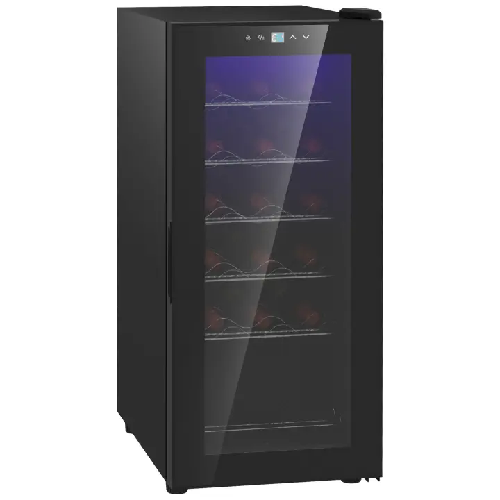 HOMCOM Nevera Vinos 18 Botellas 50L Vinoteca con Luz LED Interior Pantalla Táctil Digital Control de Temperatura Puerta de Vidrio y 5 Estantes de Metal Negro - 1