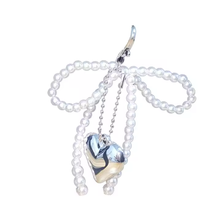Llavero Aesthetic Y2K Con Perla Dulce Y Lazo Corazón Para Niñas Accesorios De Bolso Con Colgante De Corazón Y Lazo Coreano - 1